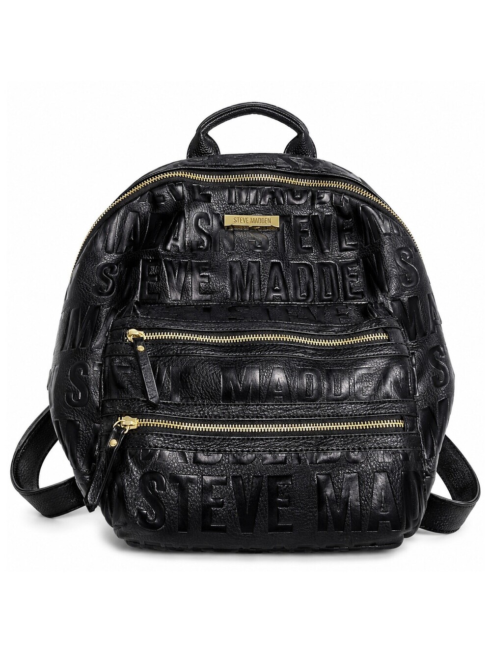 Steve Madden Black Embossed Logo Leather Backpack